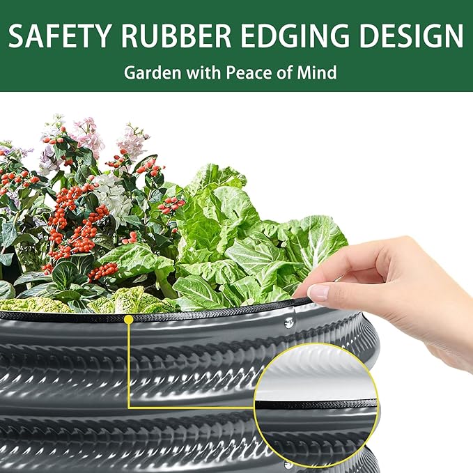 2 Pcs 2x2X1 ft Metal Galvanized Round Raised Garden Bed Kit Outdoor, Cream - Image 5