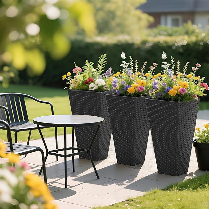 Outsunny Tall Planters for Outdoor Plants Set of 3, 24 in Taper Planters - Image 8