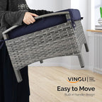 VINGLI Wicker Outdoor Ottoman Set of 2, All Weather PE Rattan Footstool - Image 5
