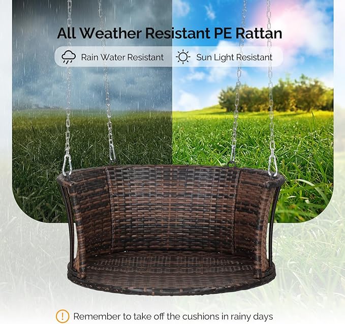 VINGLI 2.4 FT 1-Person Use Round Rattan Porch Swing Outdoor Support 440 LBS - Image 4