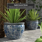 Red Lantern Large 18" Porcelain Fishbowl Blue & White Floral Planter or Cachepot - Image 2
