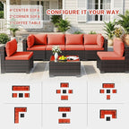 LEVELEVE 7 Pieces Outdoor Patio Furniture Sets, Rattan Conversation Sectional - Image 3