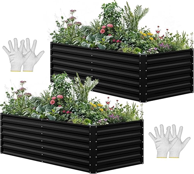 YITAHOME 6x3x2 ft 2pcs Galvanized Raised Garden Bed Kit, Large Metal Planter Box by YITAHOME