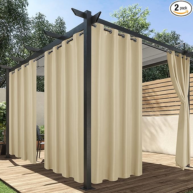 HolidayIdeas Outdoor Curtains for Patio Waterproof, 2 Panels by HolidayIdeas