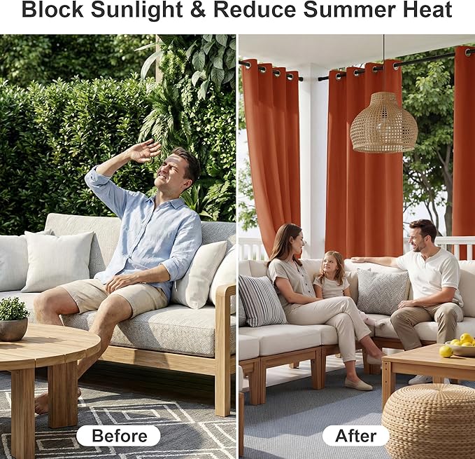 RYB HOME Outdoor Curtains for Patio Waterproof Block Sunlight Thermal Insulated - Image 2