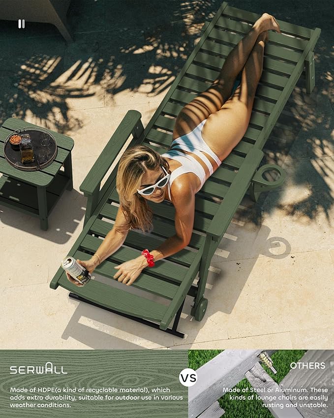 SERWALL Patio Chaise Lounge Chair Set of 2, Poly Lounge Chair - Image 7
