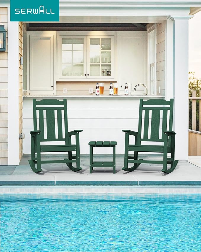 SERWALL Outdoor Rocking Chair Set of 4, Patio Rocking Chairs Set, HDPE Rocking - Image 7