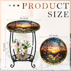 Outdoor Side Table Round Small Mosaic Patio Accent Indoor End Plant Coffee Tea - Image 3