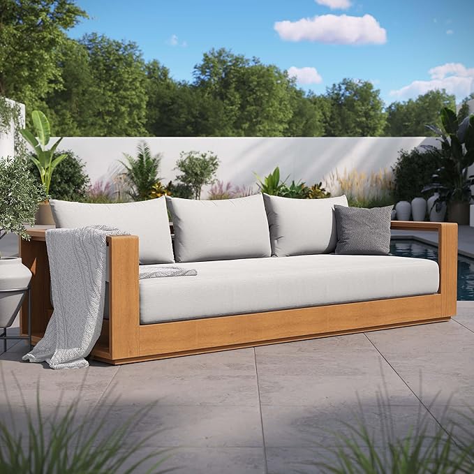 Modway Tahoe Acacia Wood Outdoor Patio Sofa in Natural Light Gray by Modway