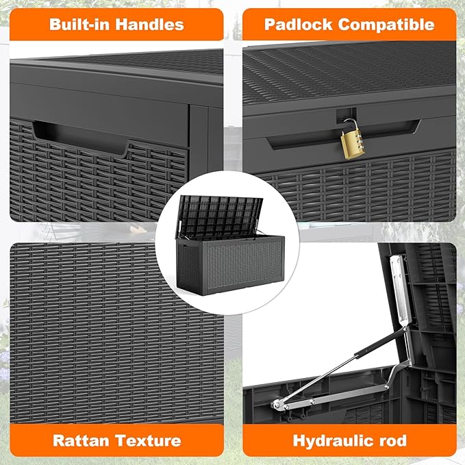 100 Gallon Outdoor Deck Box, Lockable Waterproof Outdoor Storage Boxes - Image 3