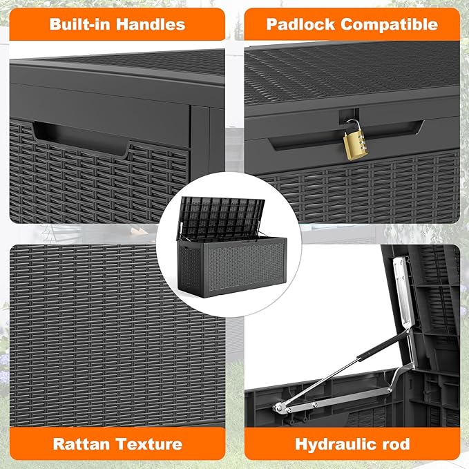 100 Gallon Resin Deck Box, Lockable Patio Outdoor Storage Box - Image 4
