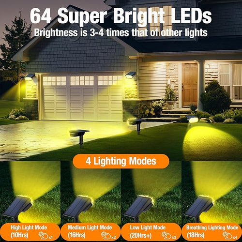 2 Pack Solar Spot Lights Outdoor 1000 Lumens, 64 LEDs IP67 Waterproof Landscape - Image 2