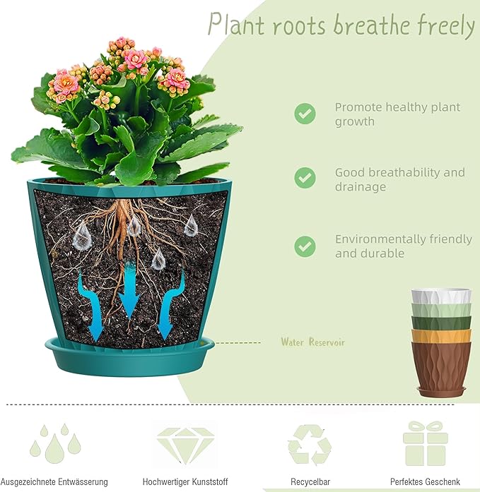 4 Inch Plant Pots, 6 Pack Indoor Flower Pots, Planters - Image 4