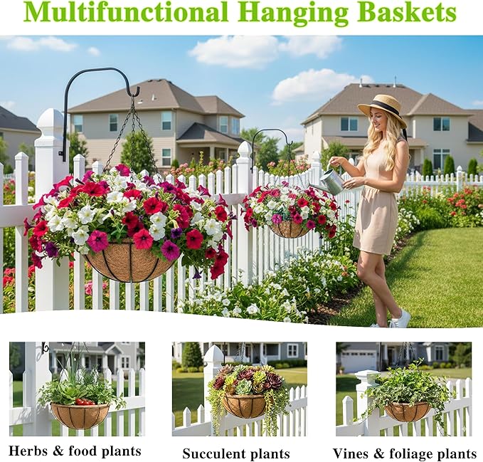 4 Pack Hanging Planter Basket Outdoor Large Hanging Flower Pots Indoor 12 inch - Image 6