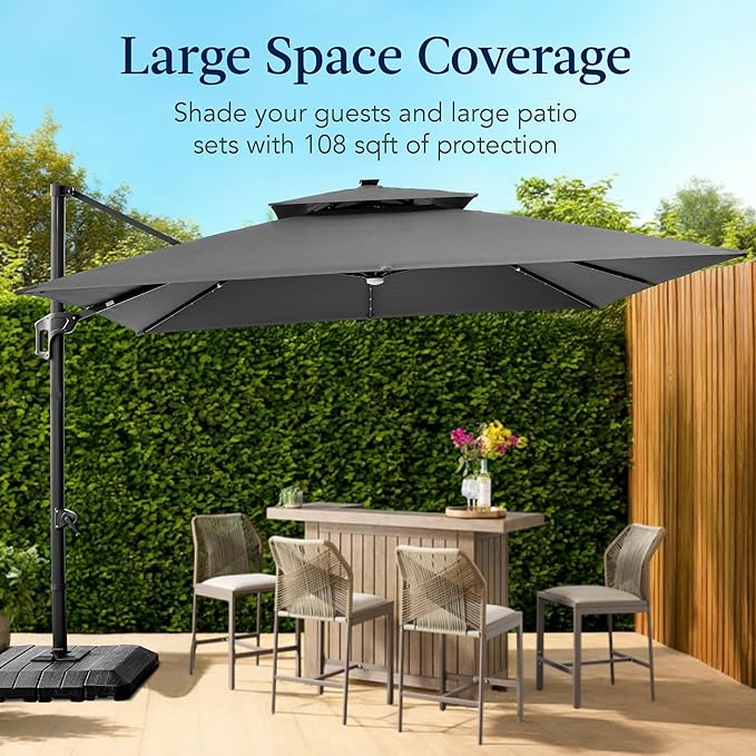 Best Choice Products 9x12ft LED Cantilever Patio Umbrella w/Base Included & - Image 4