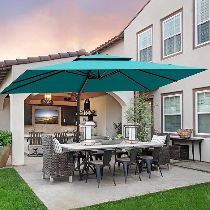 9x12FT Turquoise Cantilever Outdoor Patio Umbrella - Image 3