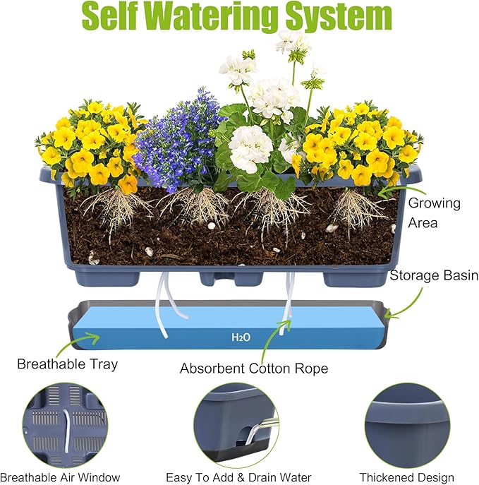 Window Box Planter 6 Pcs, 18 Inches Rectangle Flower Pots - Image 2