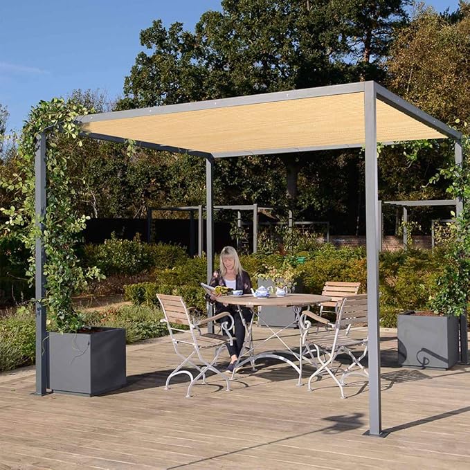 Eden's Decor Straight Flat-Edged Sun Shade Sail Rectangular 14' x 17' Beige - Image 6