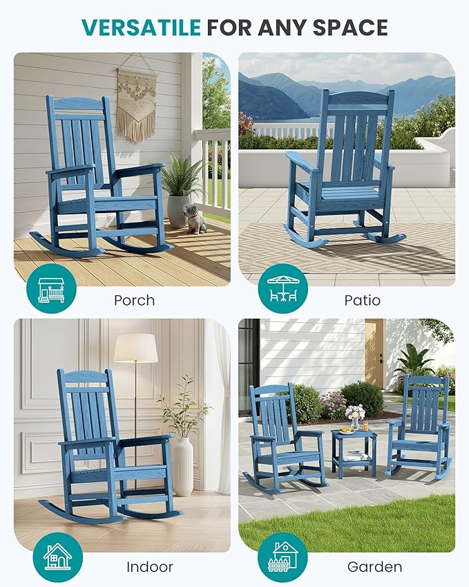 SERWALL Oversized Outdoor Rocking Chair, All-Weather Patio Rocking Chair - Image 9