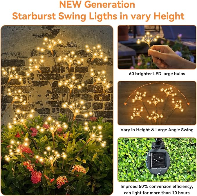 JJGoo Solar Garden Lights, New Upgraded 4 Pack Solar Swaying Starburst Light - Image 3