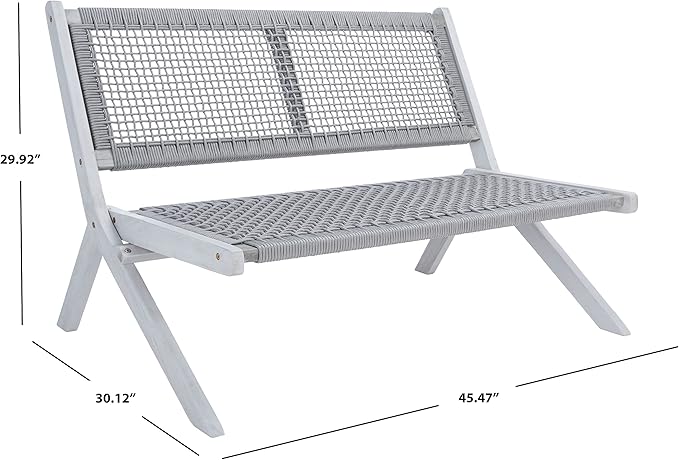 SAFAVIEH Outdoor Collection Kobina Grey Acacia Wood/Grey Rope Foldable Bench - Image 3