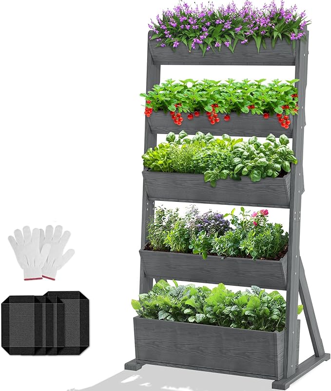 DoCred Vertical Wooden Raised Garden Bed, 5 Tier Garden Planters Freestanding by DoCred