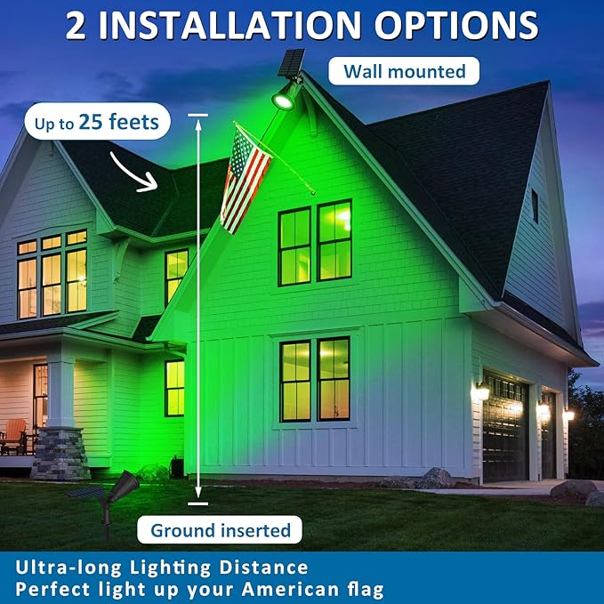 T-SUNUS Green Solar Spot Lights Outdoor 2 Pack, IP65 Waterproof Garden - Image 4