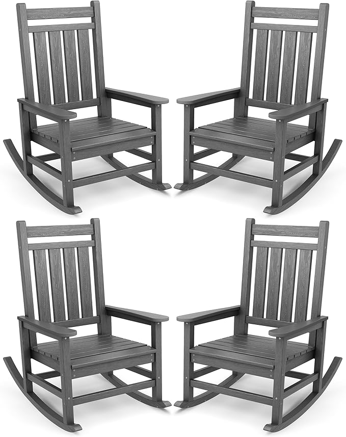 SERWALL Oversized Outdoor Rocking Chair Set of 4, HDPE Rocker by SERWALL