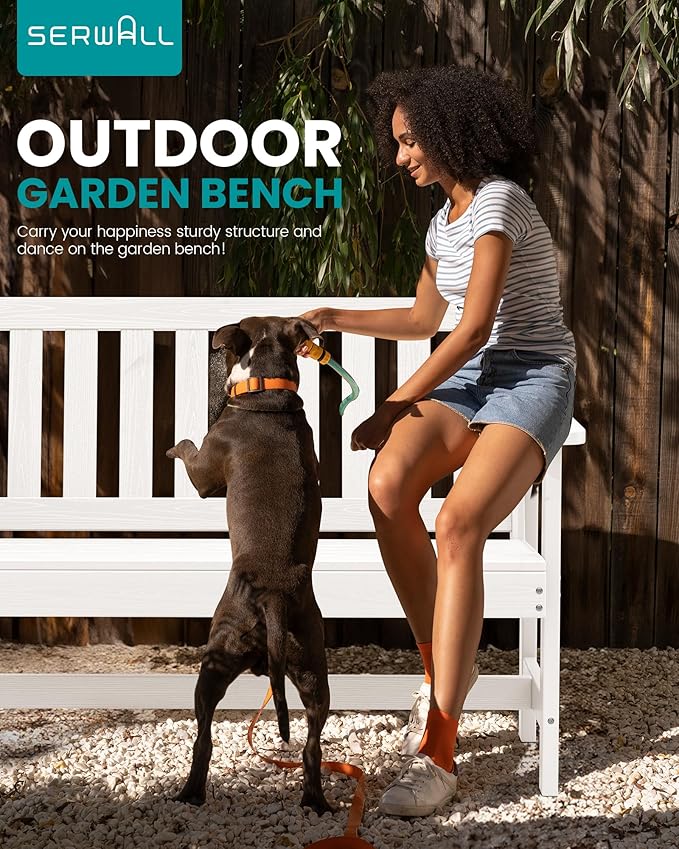 SERWALL Outdoor Bench, HDPE Outdoor Benches Weatherproof, 2-Person Garden Bench - Image 7