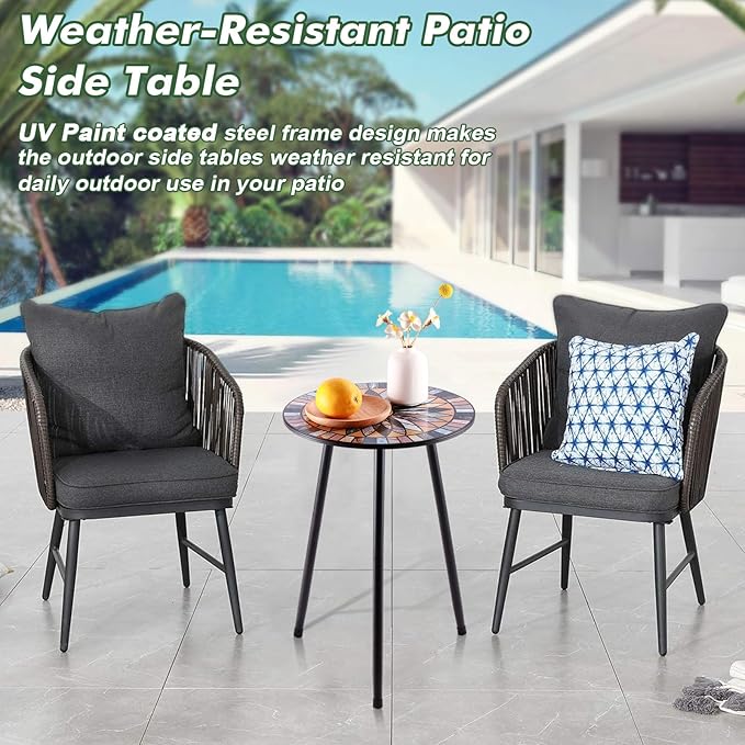 Party Zealot 1 Pack Metal Mosaic Round Side Table Small 13.4" End Patio Round - Image 5