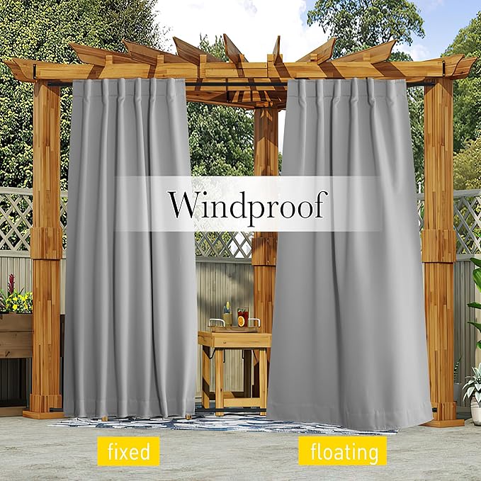 NICETOWN 2 Panels Outdoor Curtains Waterproof Pocket & Back Tab on Top & Bottom - Image 4