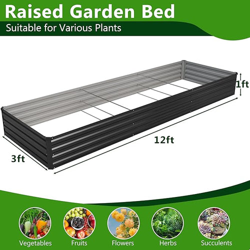 2PCS 12x3x1ft Galvanized Raised Garden Bed Kit, Metal Planter Box - Image 2