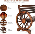 VINGLI Rustic Wooden Wheel Bench Outdoor Bench, Patio Bench Wagon Slatted Seat - Image 4