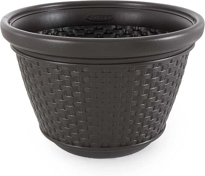Suncast 4 Pack Wicker Hose Pot, Decorative Resin Garden Hose Storage, 100ft - Image 5
