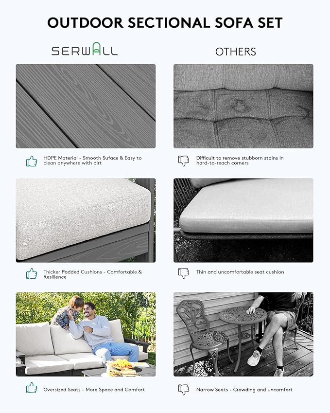 SERWALL HDPE Patio Sofa Set, 4-piece Sectional Outdoor Furniture Set, All - Image 6