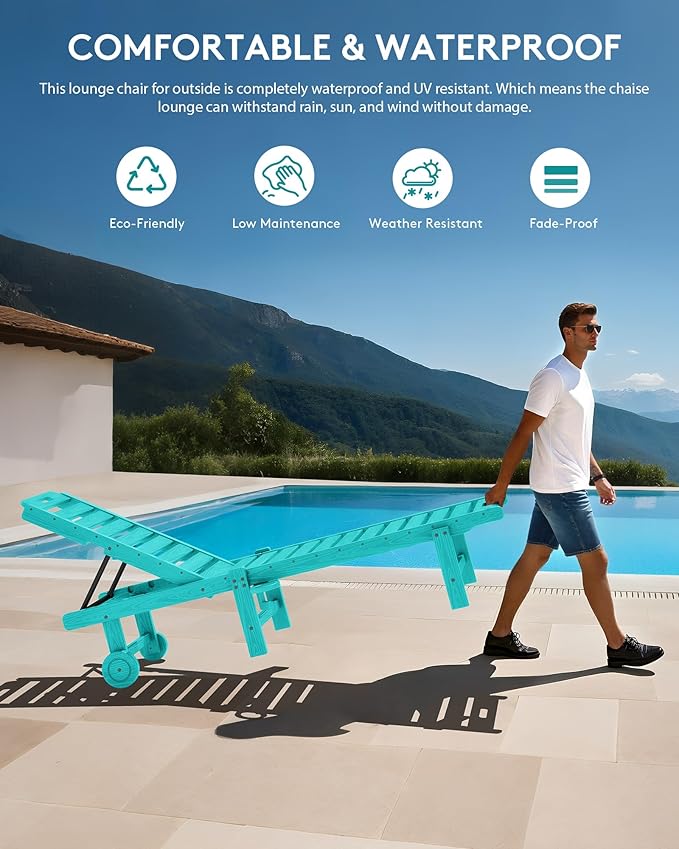 SERWALL Outdoor Chaise Lounge Set of 6, HDPE Pool Lounge Chair - Image 4