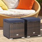 Tangkula 2 Pieces Patio Ottomans, Patiojoy Hand-Woven PE Rattan Side Table - Image 2