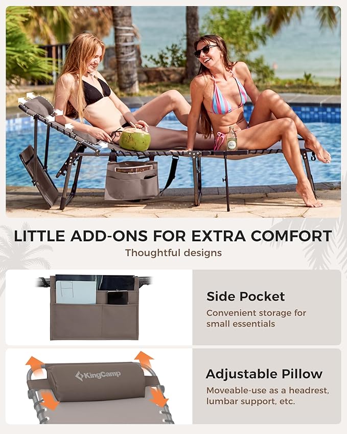 KingCamp Tanning Chair with Face Hole, Lounge Chairs Outdoor Folding Comfy - Image 7