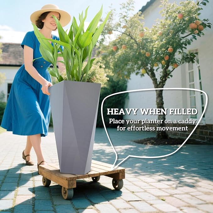 Outsunny Set of 3 Tall Planters, MgO Indoor Outdoor Planters - Image 3