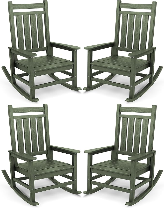 SERWALL Oversized Outdoor Rocking Chair Set of 4, HDPE Rocker by SERWALL
