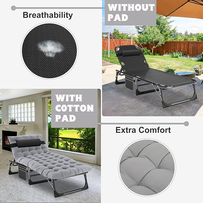 ABORON Chaise Lounge Chair, 5 Positions Padded Outdoor Tanning Chair, Heavy - Image 6