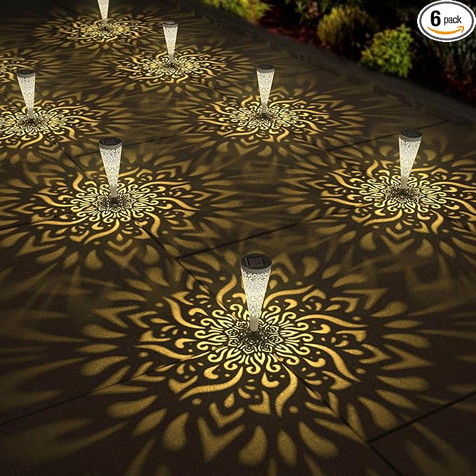 6 Pack Solar Lights Outdoor Garden Decorative Mandala Solar Garden Lights by gardencave