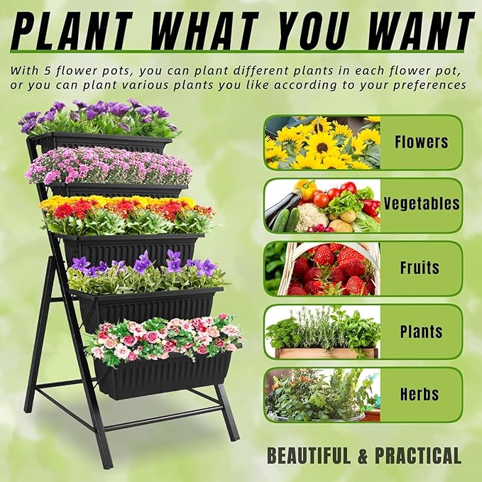 Homdox 2 Pack Vertical Garden Bed, 5 Tiers Vertical Raised Garden Planter - Image 5