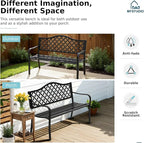 MFSTUDIO 50" Black Outdoor Metal Garden Bench, Cast Iron Frame Patio Furniture - Image 4