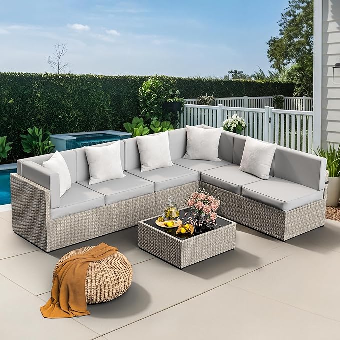 Pamapic 7-Piece Outdoor Sectional Furniture Set, All-Weather Wicker Patio Sofa - Image 2