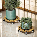 Idzo Combo 12 Inch and 14 Inch Acacia Wood Rolling Round Planter Caddies - Image 2