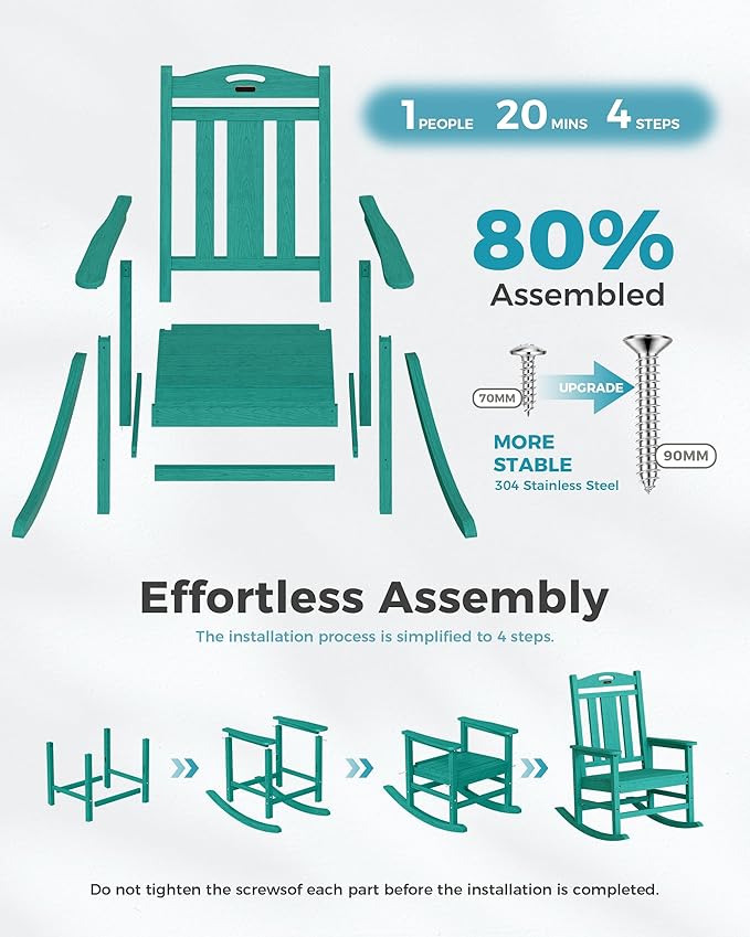 Ciokea Oversized Outdoor Rocking Chairs Set of 4, 380lbs Heavy-Duty Large Patio - Image 8