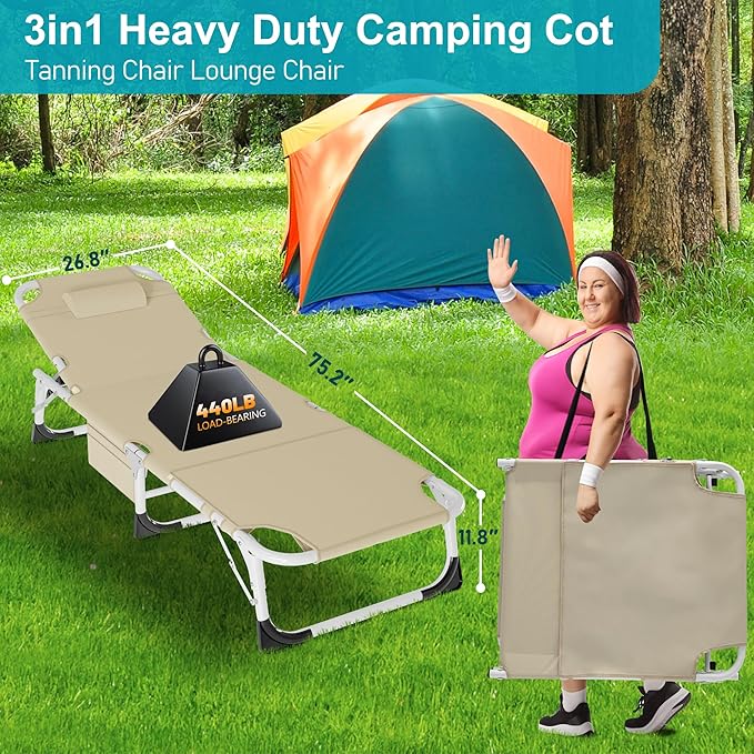ABORON Oversized Folding Sun Tanning Chair, 3 in 1 5-Position Adjustable - Image 5