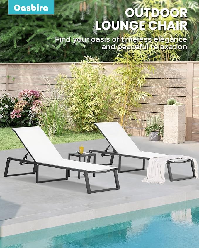 Aluminum Chaise Lounge Outdoor Set of 2, Foldable & Assembly Free Patio Pool - Image 6