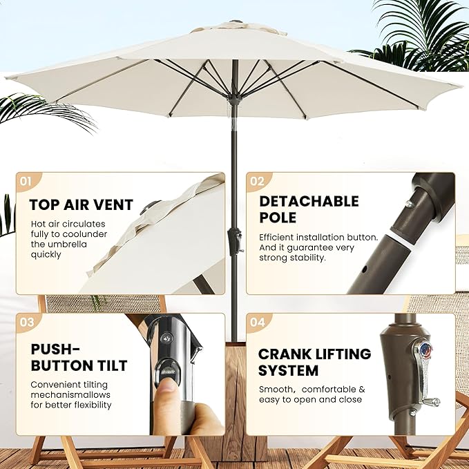 Ayge 9FT Large Outdoor Patio Umbrella Market Table Umbrella-UV Resistant - Image 3